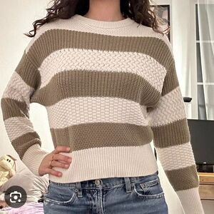 A New DAY White and  Army Green striped sweater, Size Small